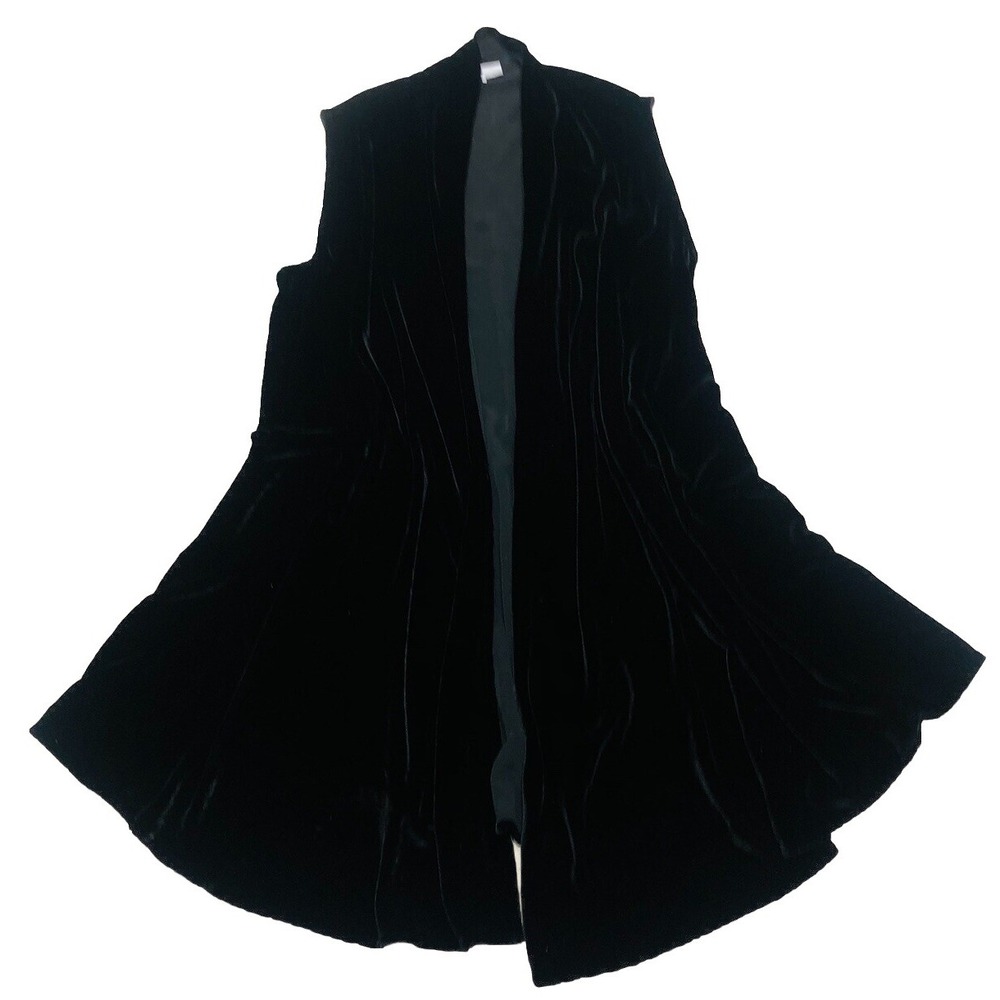 Vtg Bryn Walker Vest S Black Velvet Silk Blend Open‎ Drape Duster Boho